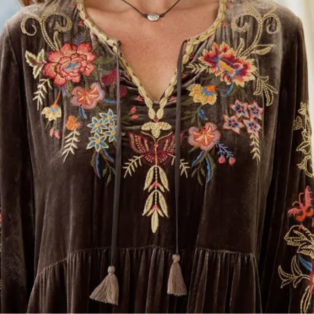 Johnny Was “Taline Velvet Midi Dress” in coffee bean brown. New with tags. - Picture 3 of 12